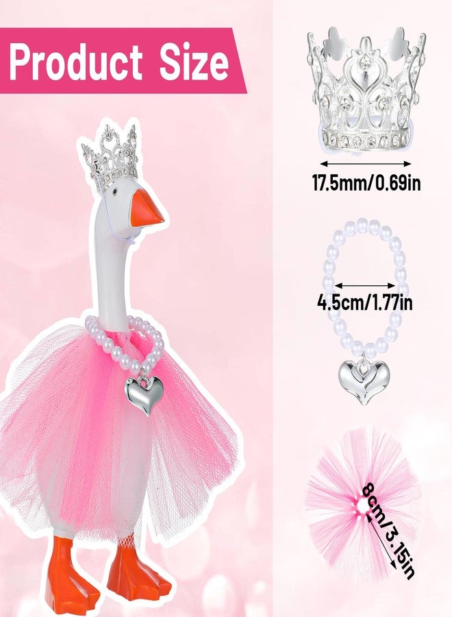 Apausvcm 3 Pcs 7 Inch Desk Goose Outfits with Rhinestone Tiara Crown Necklace Tutu Dress, Magnetic Goose Key Holder Gooses Statue Decor Accessories Cute Sily Porch Gooses Princess Costumes (Pink) - Image 2